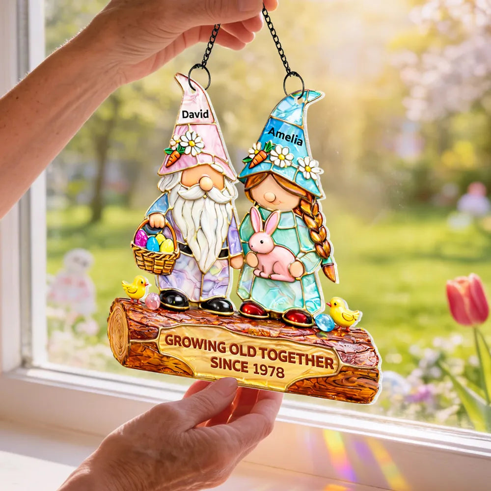 Personalized Gnome Couple Stained Glass Ornament for Couples - Anniversary Gift Ornament MagicInPrints