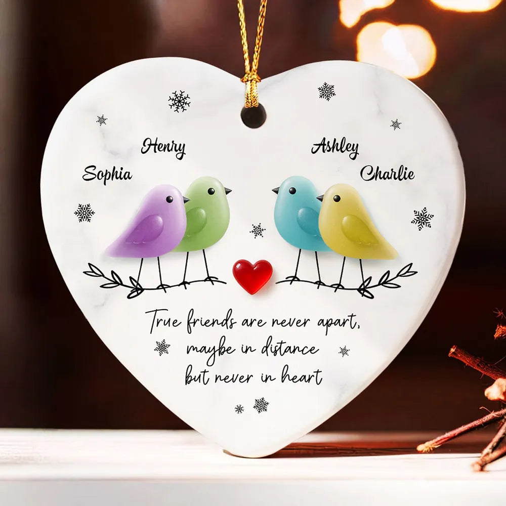 Personalized Heart-Shaped Ornament for Friends with Birds Design - Friendship Keepsake Ornament MagicInPrints