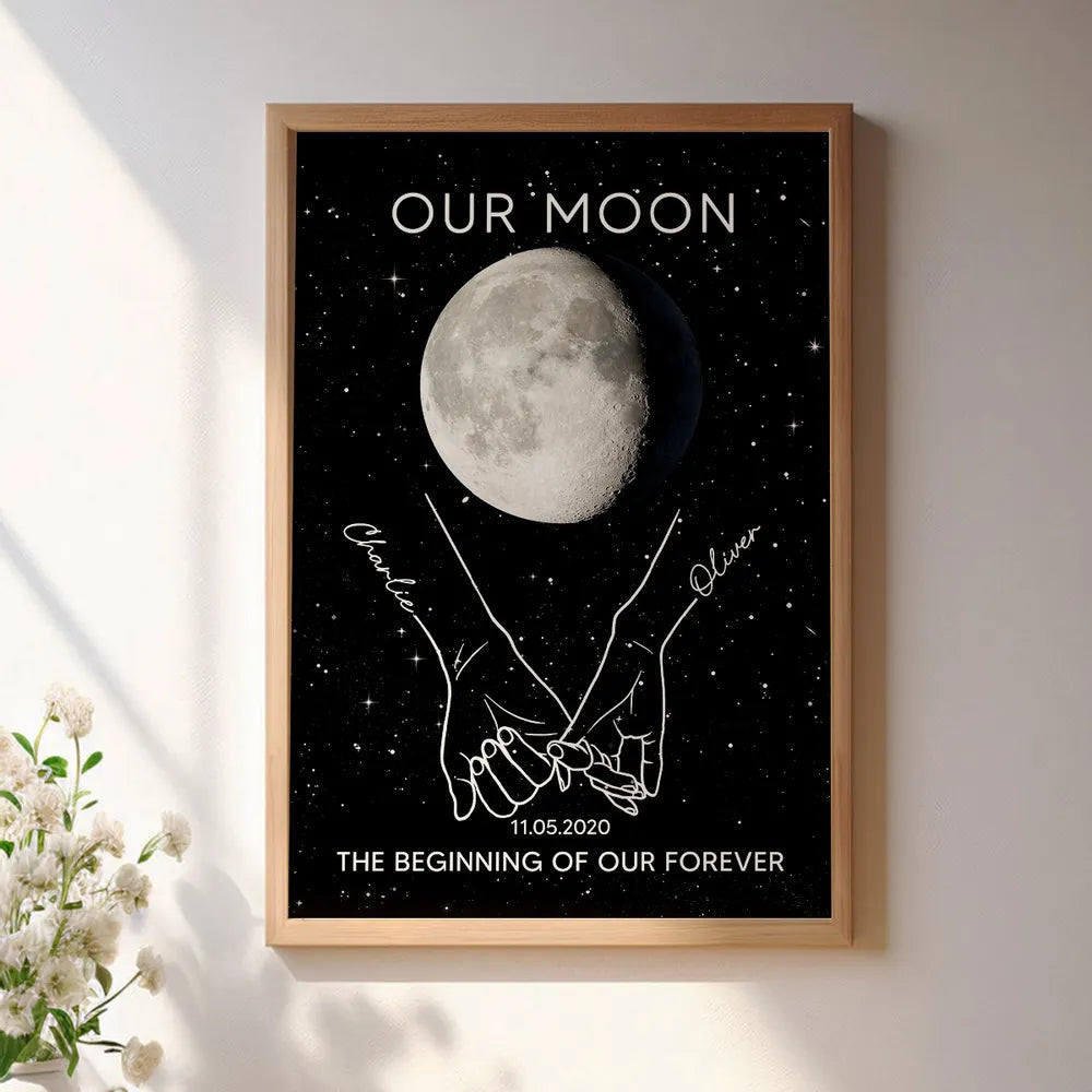 Personalized Moon Phase Couple Wall Art - Romantic Anniversary Gift Poster or Canvas MagicInPrints
