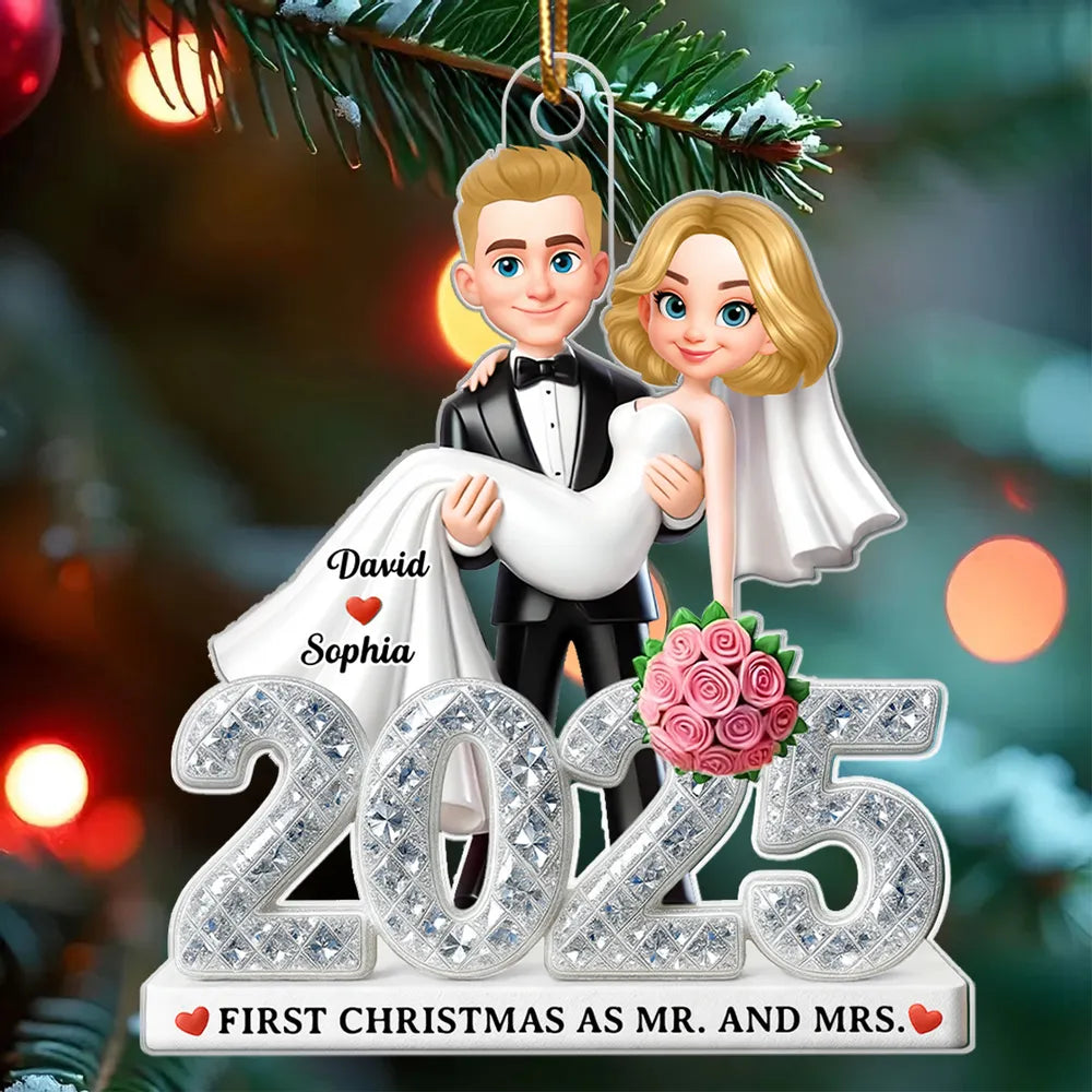 Personalized Wedding Couple Ornament 2025 for Newlyweds - First Christmas Married Ornament MagicInPrints