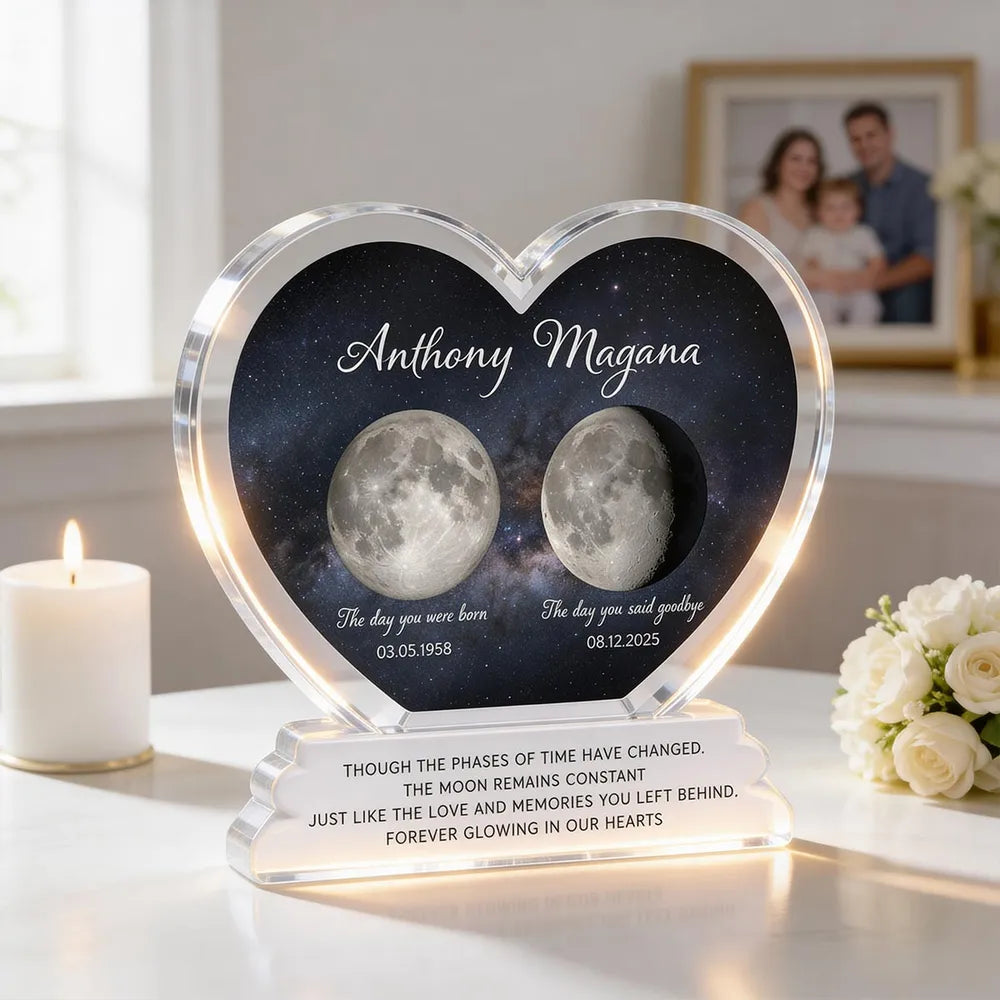 Personalized Heart-Shaped Moon Phase Memorial Plaque for Loved Ones - Sentimental Keepsake Plaque MagicInPrints