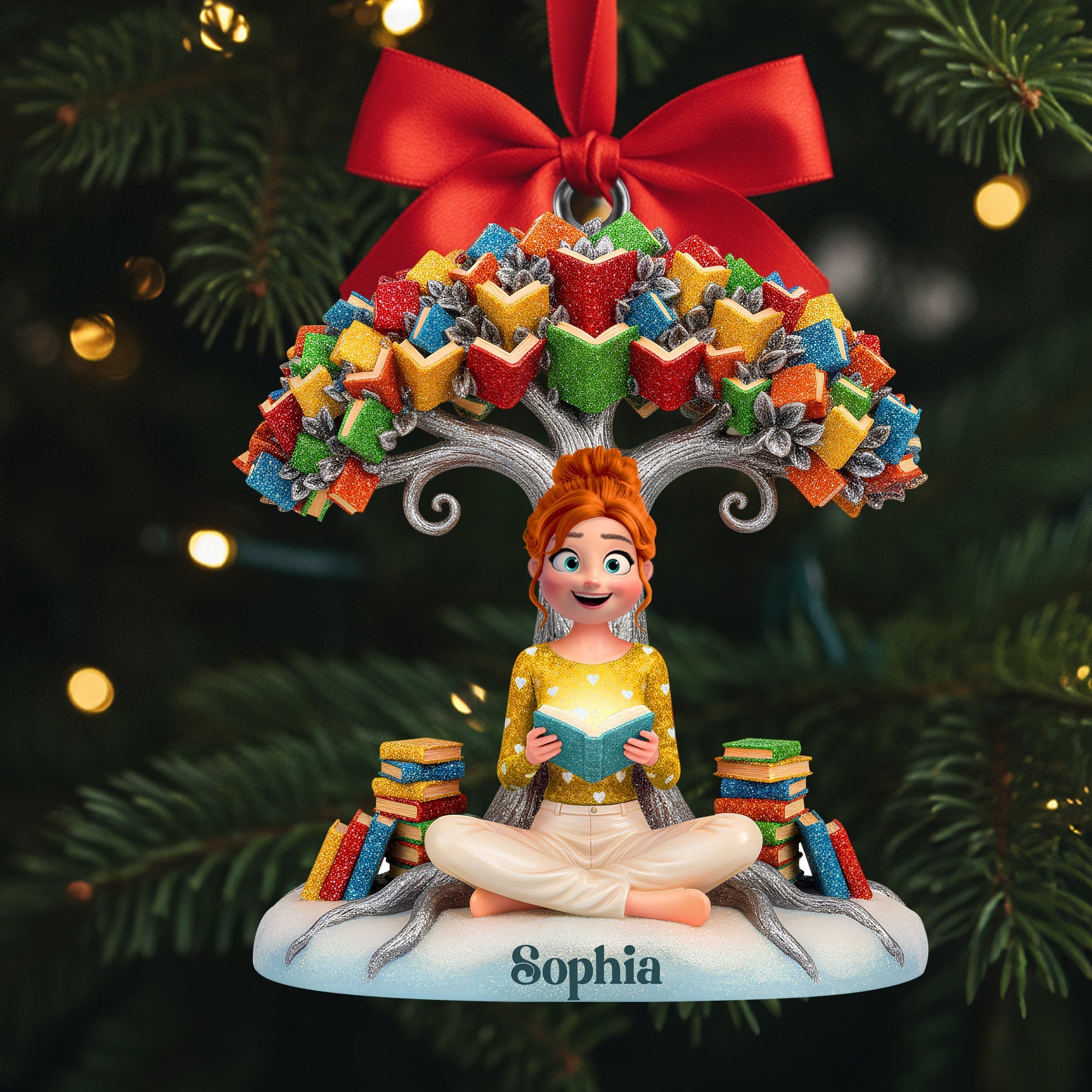 "Celebrate the Joy of Reading" - Personalized Book Tree Christmas Ornament - Perfect Gift for Book Lovers Ornament MagicInPrints