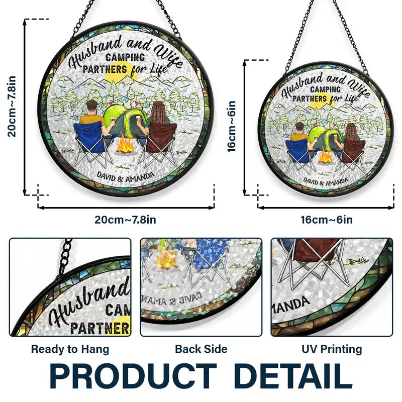 Personalized Stained Glass Camper Ornament for Couples - Camping Decor Ornament MagicInPrints