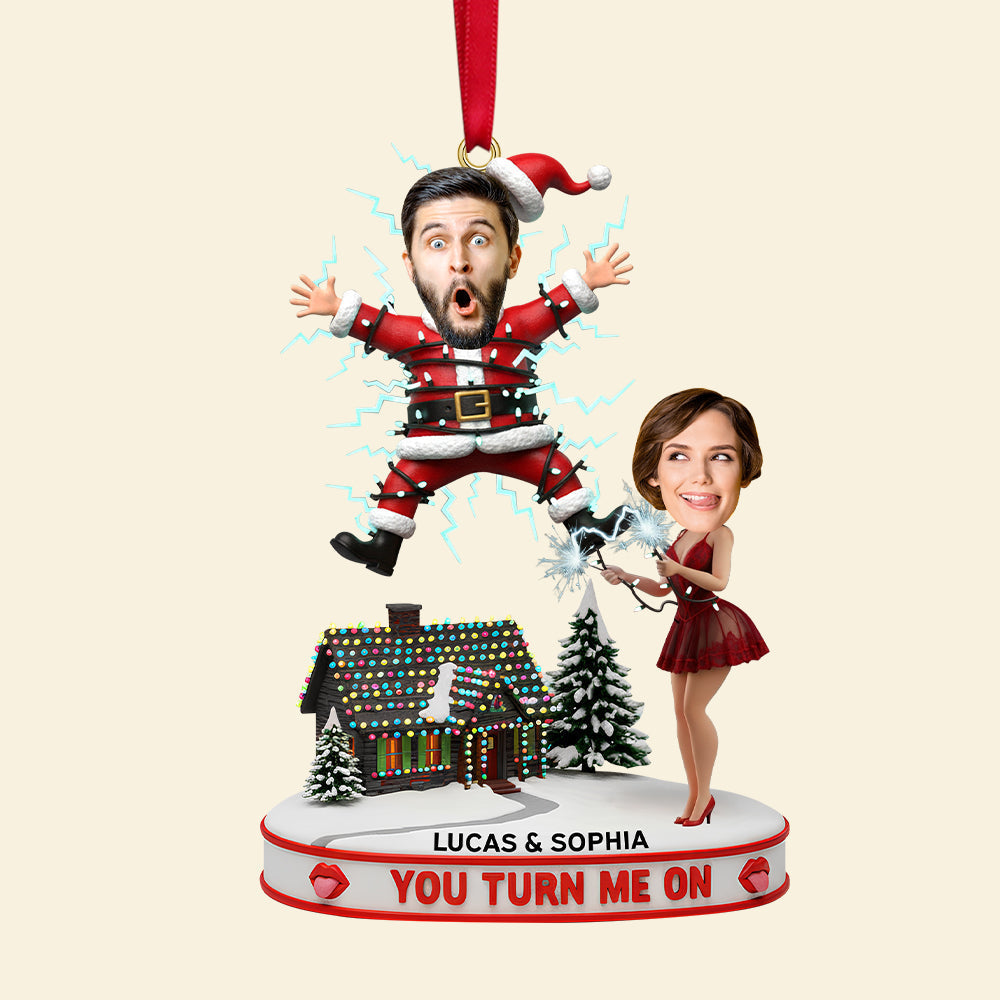 "You Turn Me On" - Fun Couple Electric Shock Ornament - Custom Photo Gift for Couples Ornament MagicInPrints