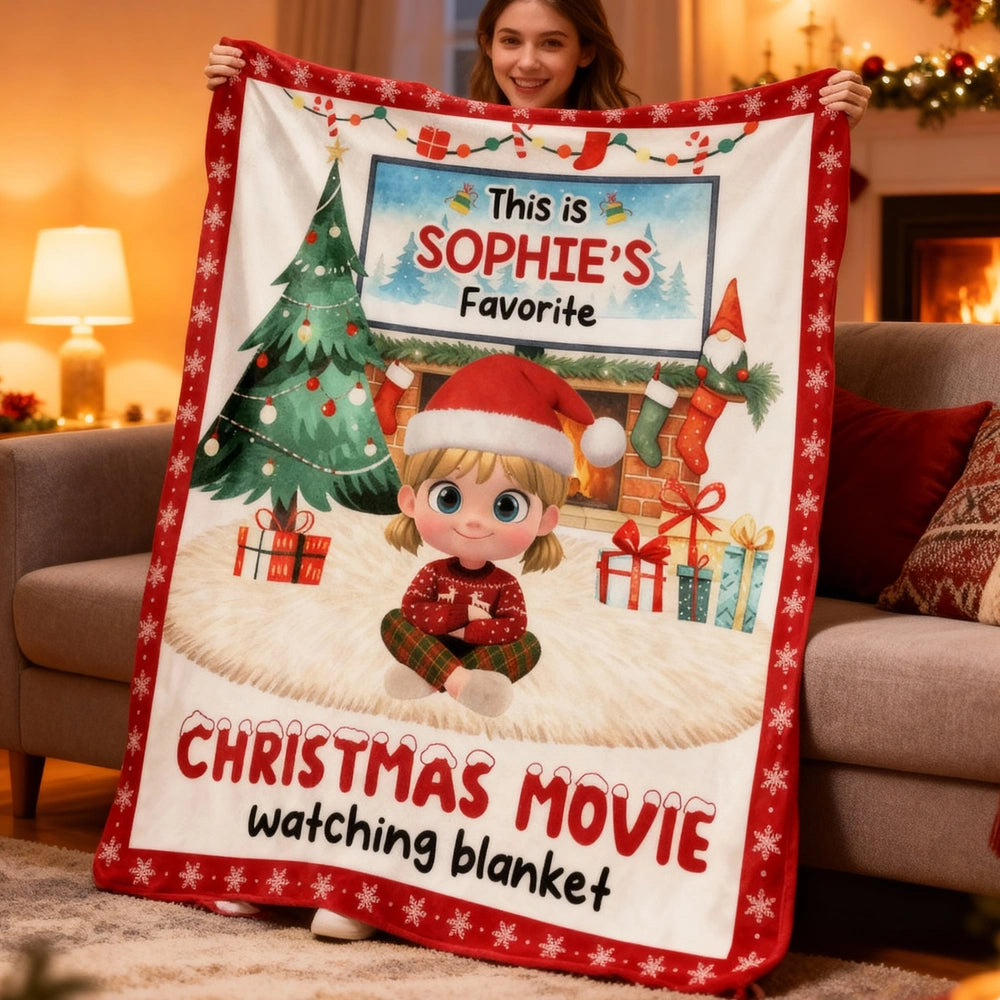 Personalized Christmas Movie Watching Blanket for Kids - Cozy Holiday Gift Pillow or Blanket MagicInPrints