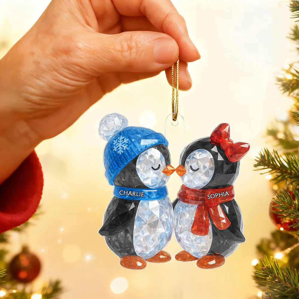 Custom Crystal Penguin Couple Figurines with Names - Romantic Gift for Couples Plaque MagicInPrints