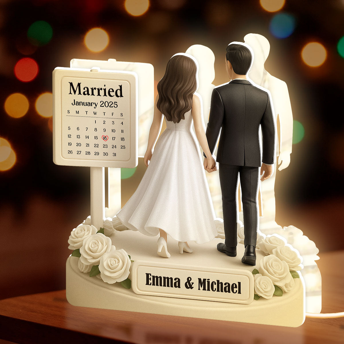 Personalized Wedding Cake Topper Figurine with Date Display - Perfect for Newlyweds Plaque MagicInPrints