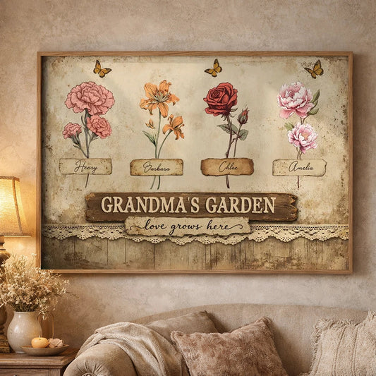 Personalized Grandma's Garden Floral Canvas Wall Art - Family Gift Poster or Canvas MagicInPrints