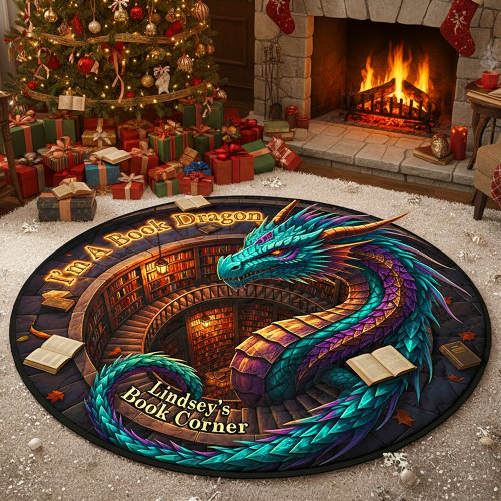 I'm A Book Dragon - Personalized Dragon Quilted Round Mat Doormat MagicInPrints