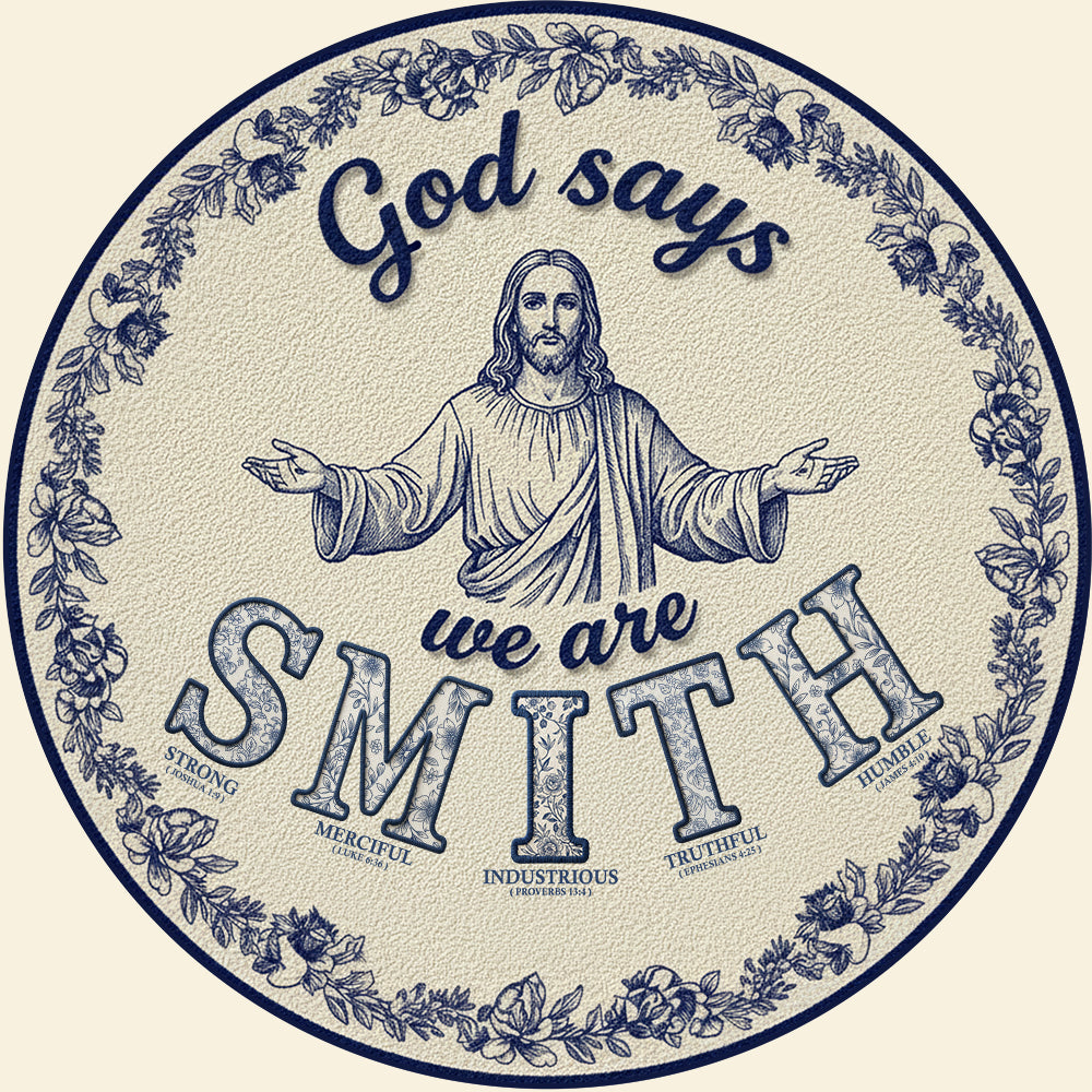 "God says we are Smith" - Personalized Christian Family Quilted Round Mat Doormat MagicInPrints