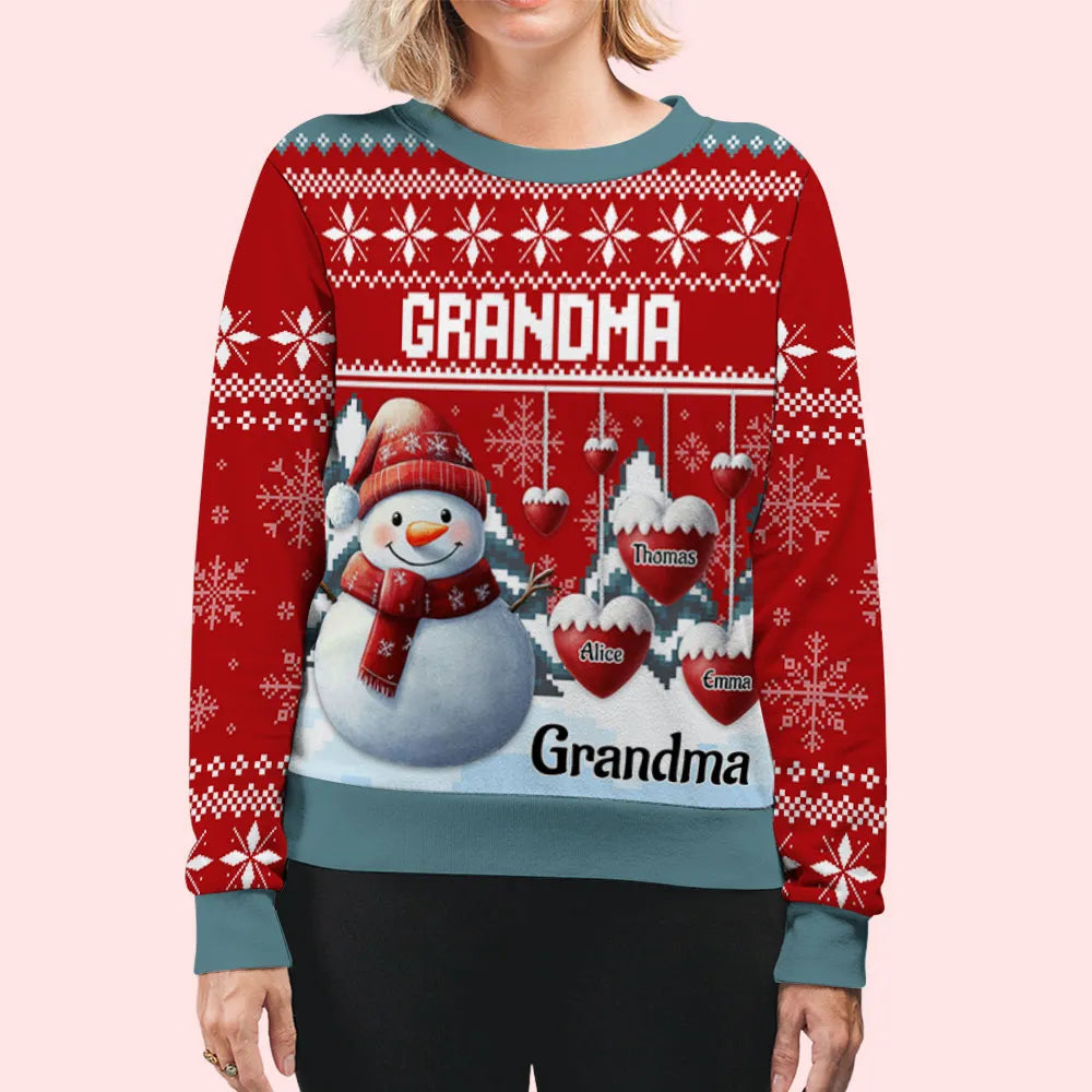 Personalized Christmas Sweater for Grandma with Snowman Design - Family Holiday Gift Cloth MagicInPrints