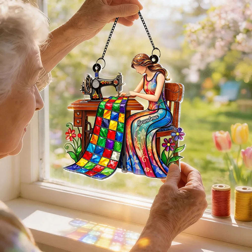Personalized Stained Glass Sewing Art for Mom - Home Decor Gift Ornament MagicInPrints
