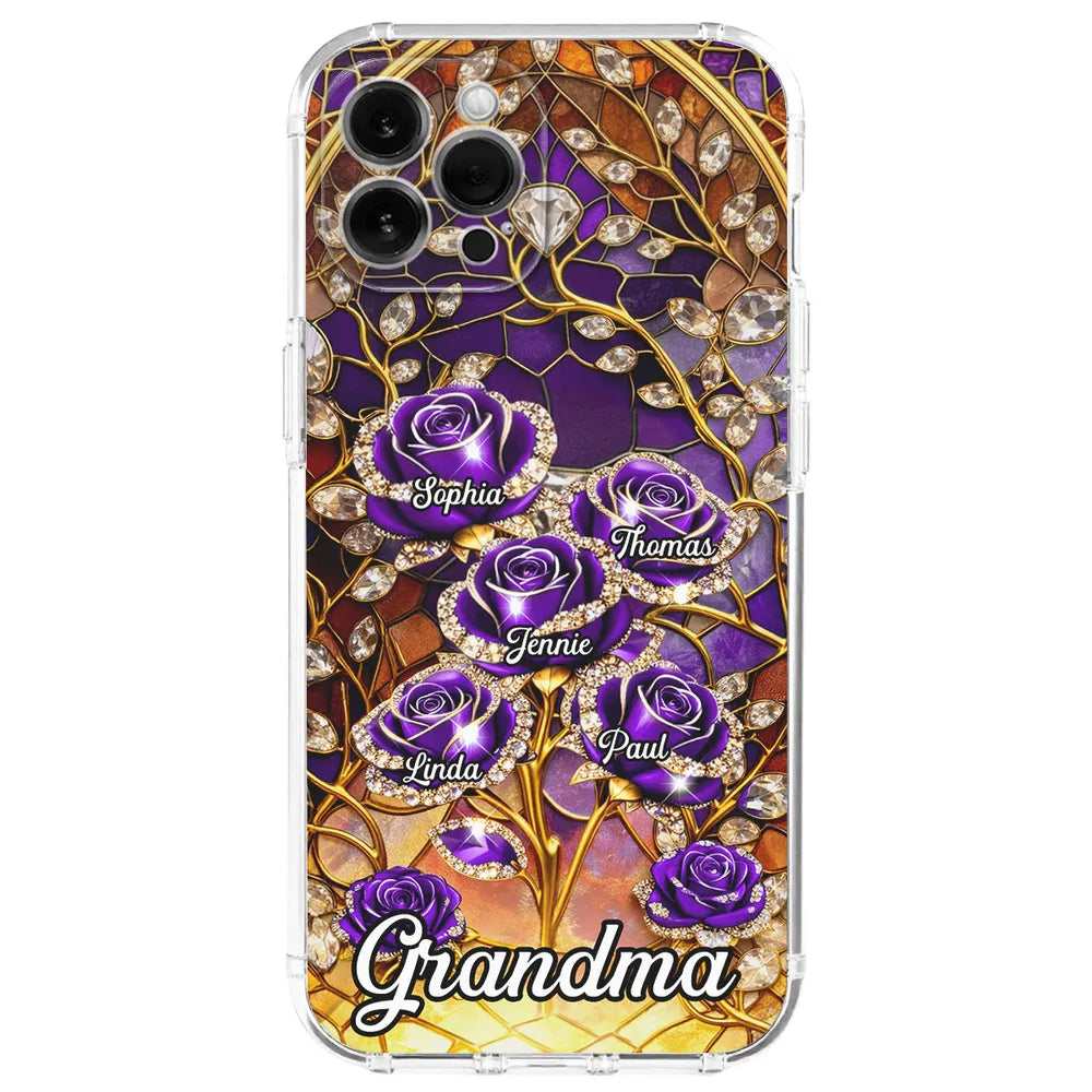 Personalized Floral Phone Case for Grandma - Custom Names & Purple Roses Phone Case MagicInPrints