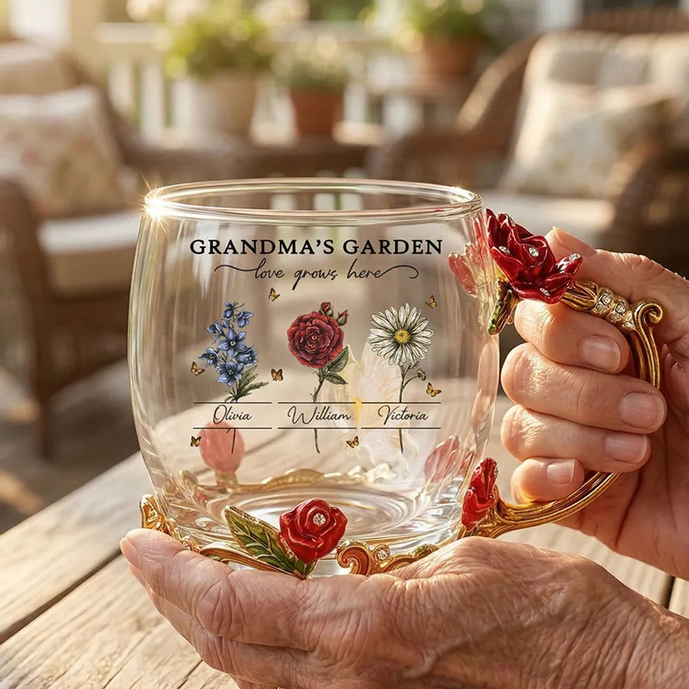 Personalized Grandma's Garden Glass Mug with Floral Design - Perfect Gift for Grandmother Cup MagicInPrints