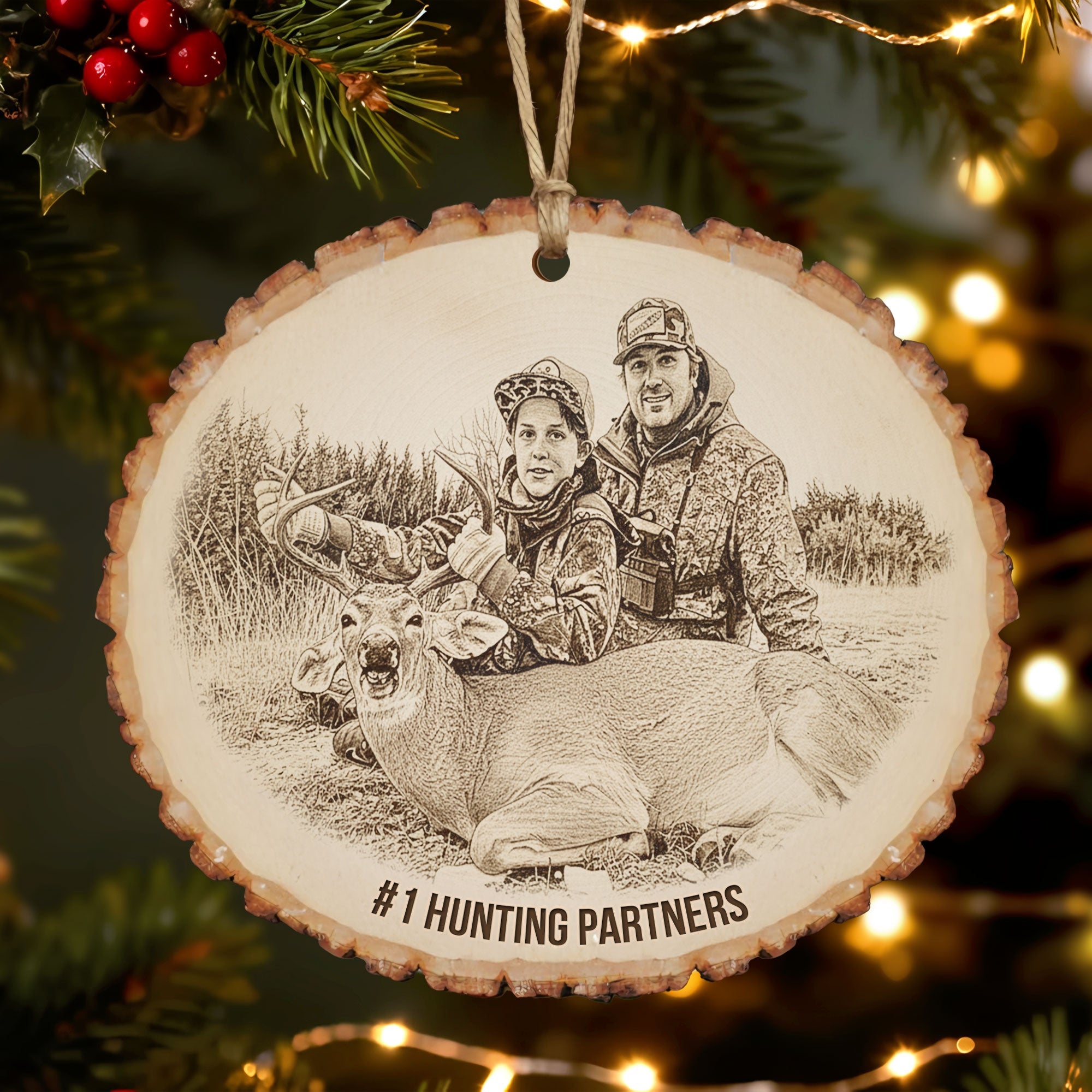 Celebrate Your Adventures: Custom Photo Engraved Wood Ornament - Personalized Gift for Hunting Lovers Ornament MagicInPrints