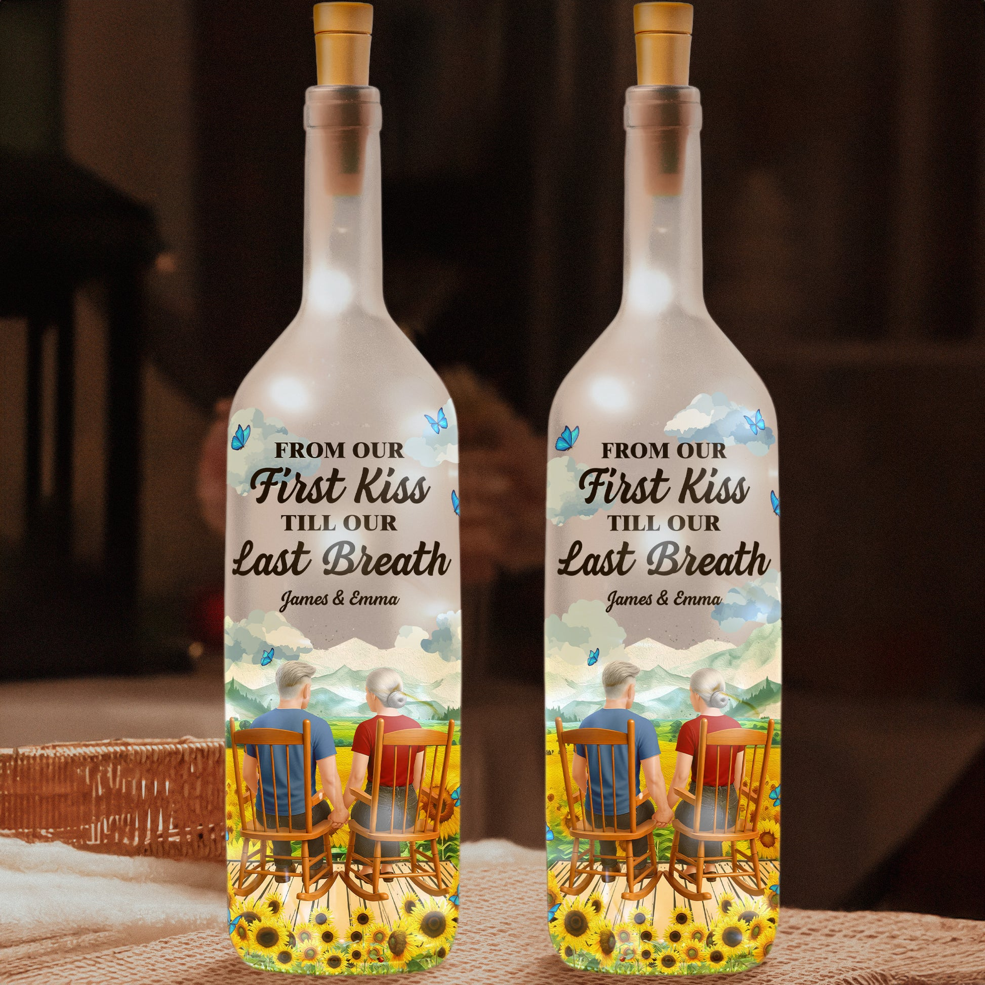 Personalized LED Wine Bottle Lamp for Couples - Romantic Anniversary Gift Lamp MagicInPrints