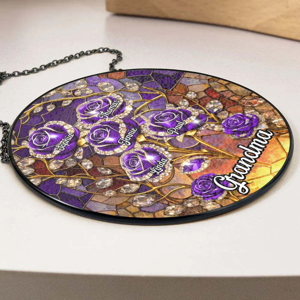 Personalized Stained Glass Sun Catcher for Grandma - Custom Family Names Ornament MagicInPrints