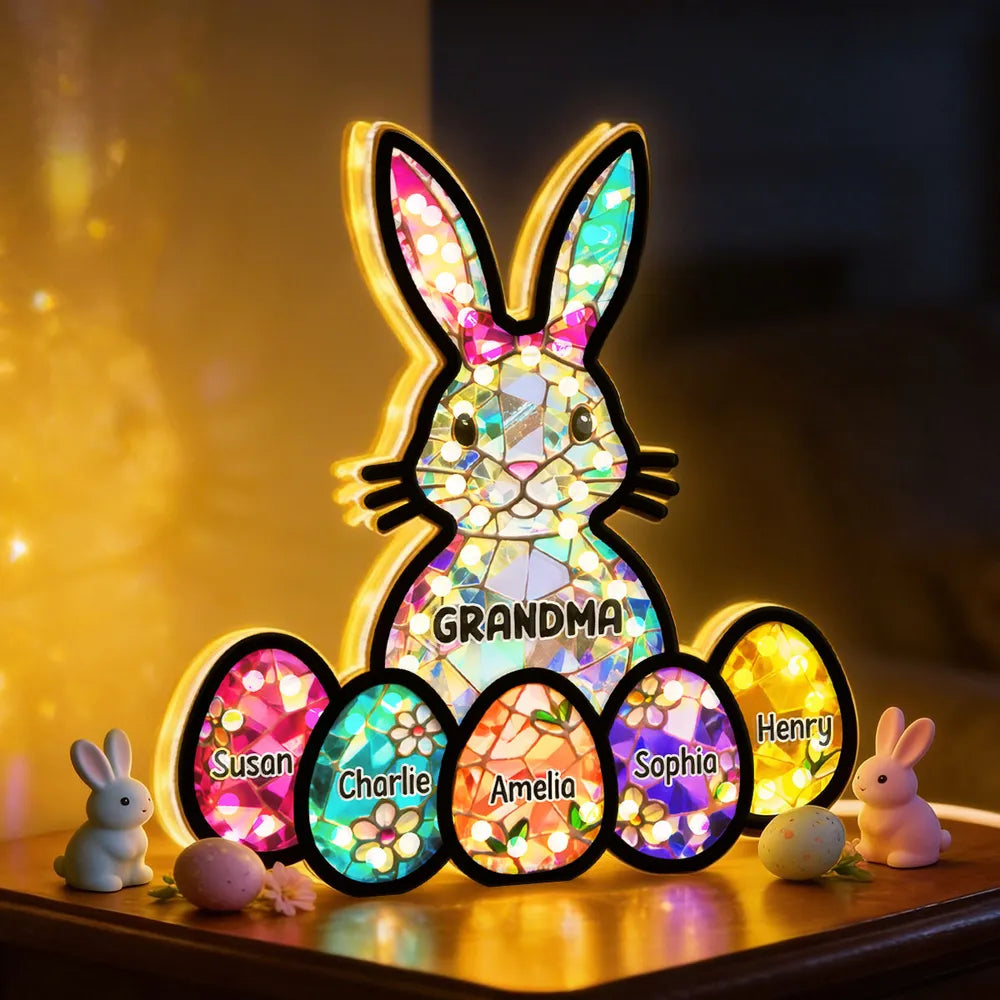 Personalized Easter Bunny LED Night Light for Grandma - Family Gift Plaque MagicInPrints