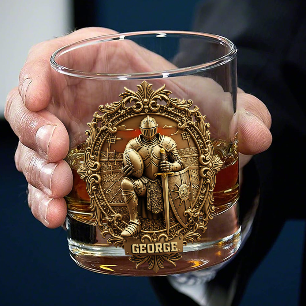 Kneeling Knight Sports Drinking Glass - Personalized Gifts For Christian Whiskey Glass MagicInPrints