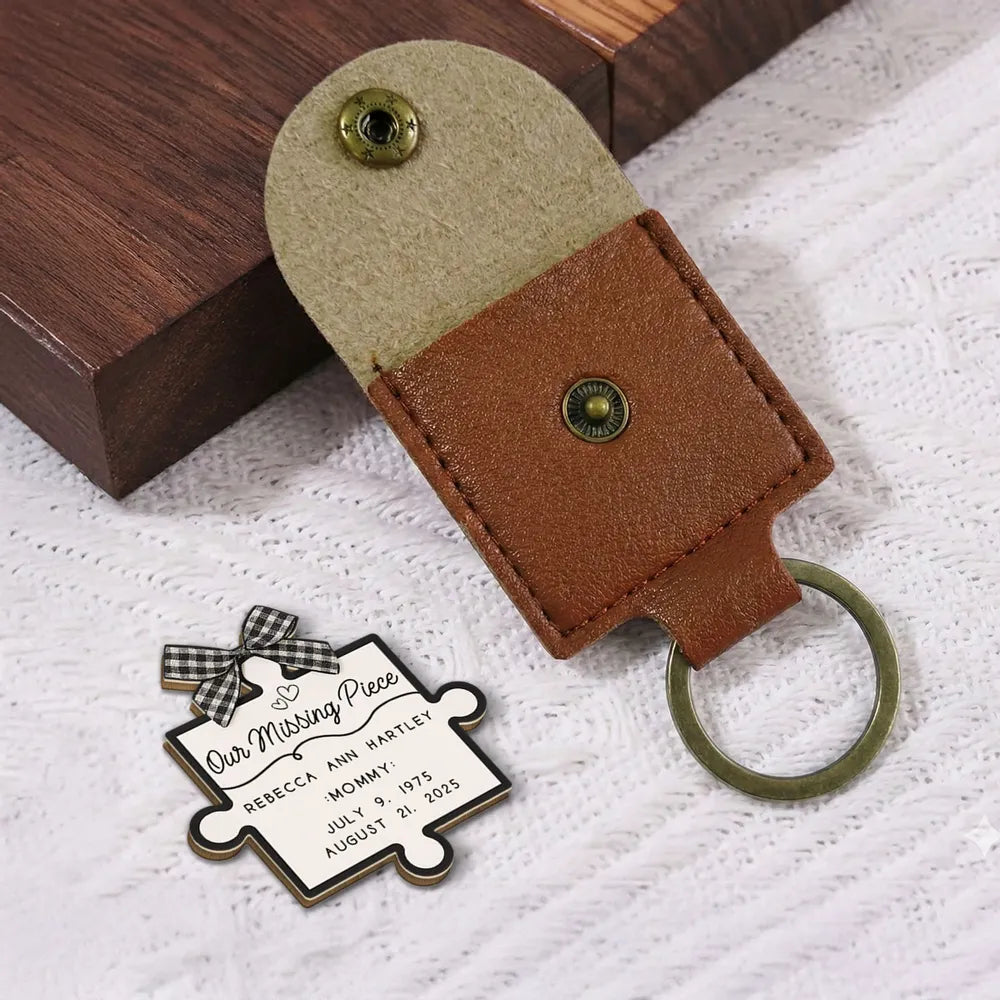 Personalized Leather Keychain with Memorial Puzzle Piece - Thoughtful Gift for Mom Keychain MagicInPrints