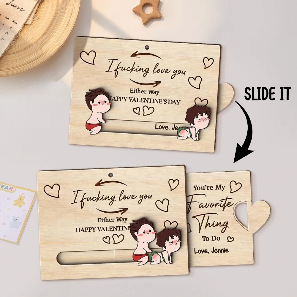 Personalized Sliding Wooden Card for Couples - Valentine's Day Gift Ornament MagicInPrints