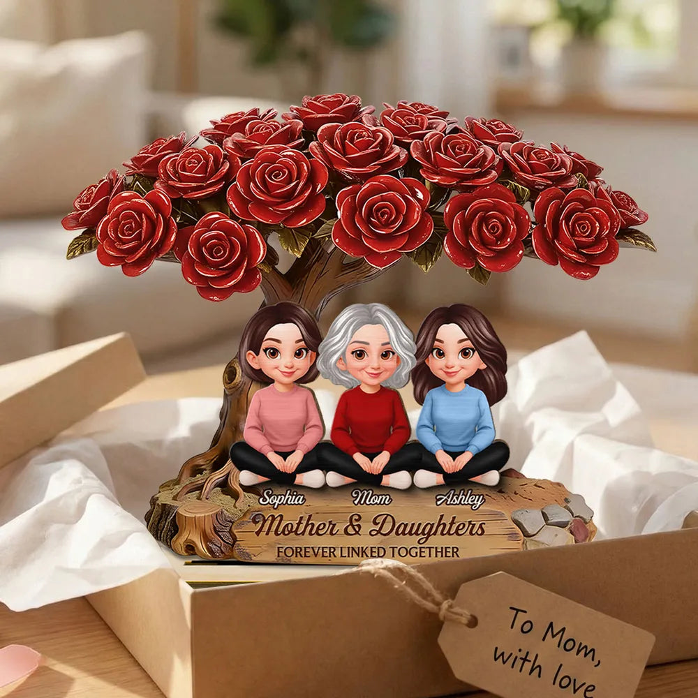 Personalized Mother & Daughters Figurine with Rose Tree - Sentimental Family Gift Plaque MagicInPrints