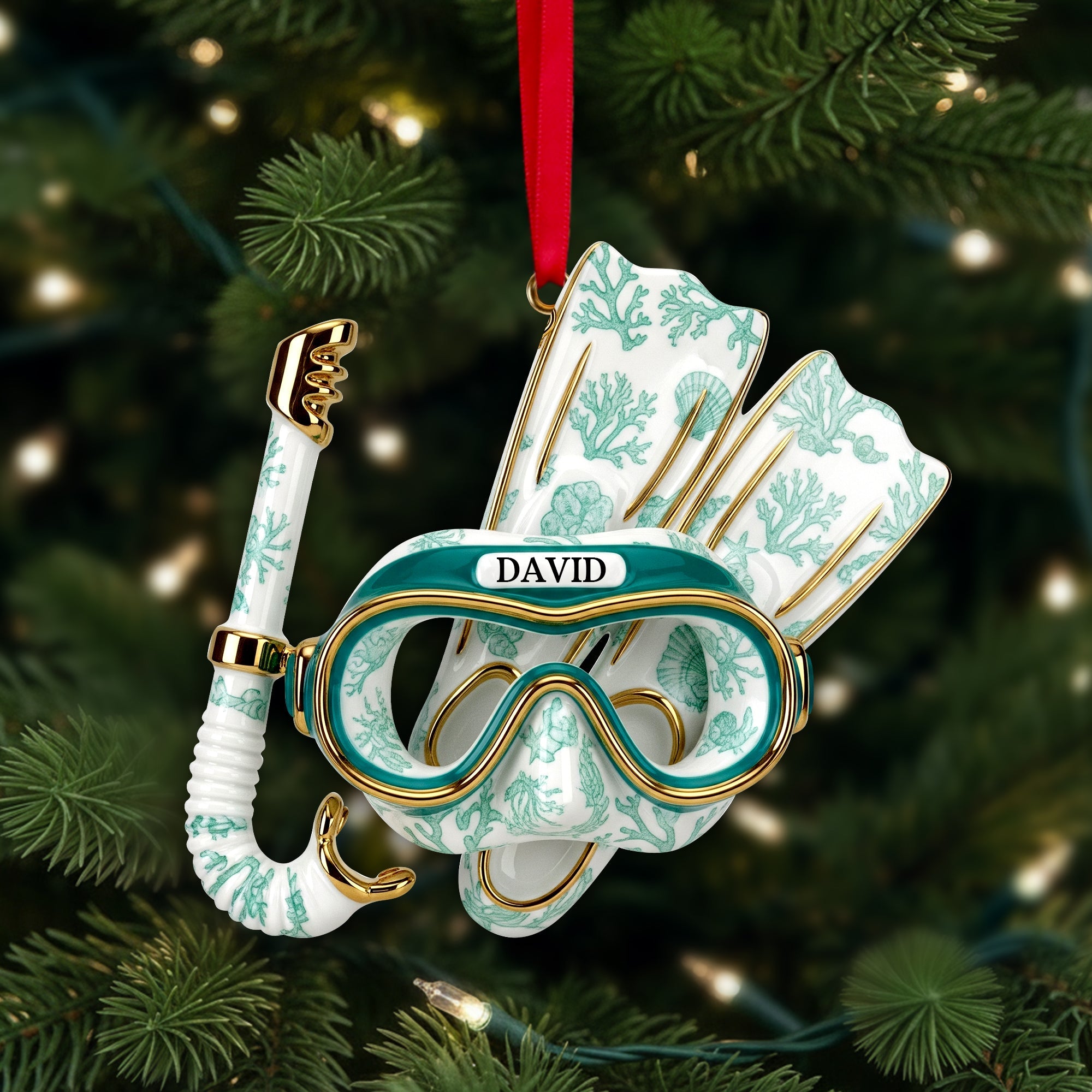 “Dive Into Joy!” - Deep Sea Diver's Toile Christmas Ornament - Personalized Gift for Scuba Diving Lovers Ornament MagicInPrints