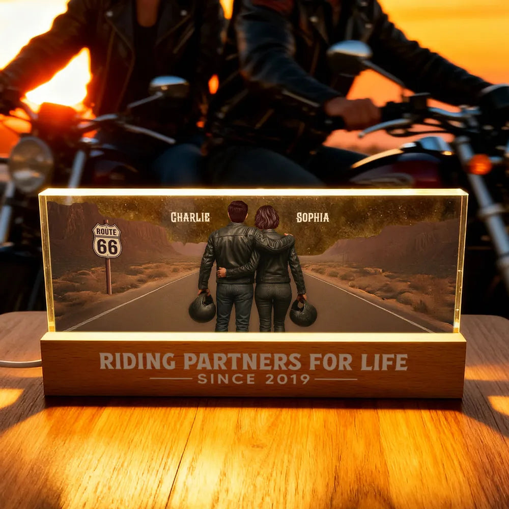 Personalized LED Night Light for Couples - Riding Partners for Life Plaque MagicInPrints