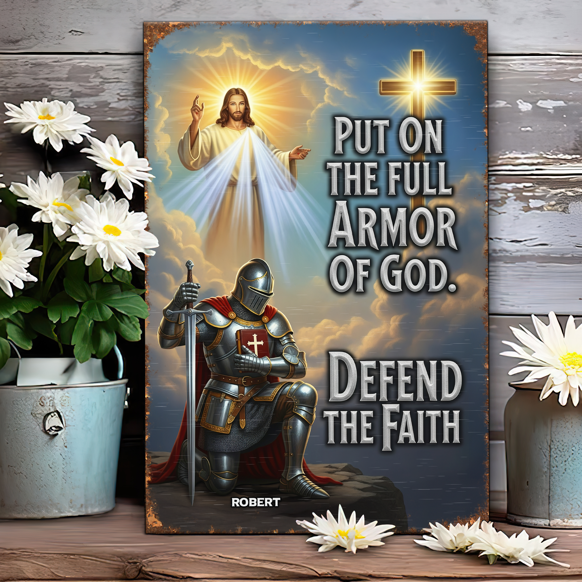 Defend the Faith with the Full Armor of God - Personalized Metal Sign for Christians Metal Signs MagicInPrints
