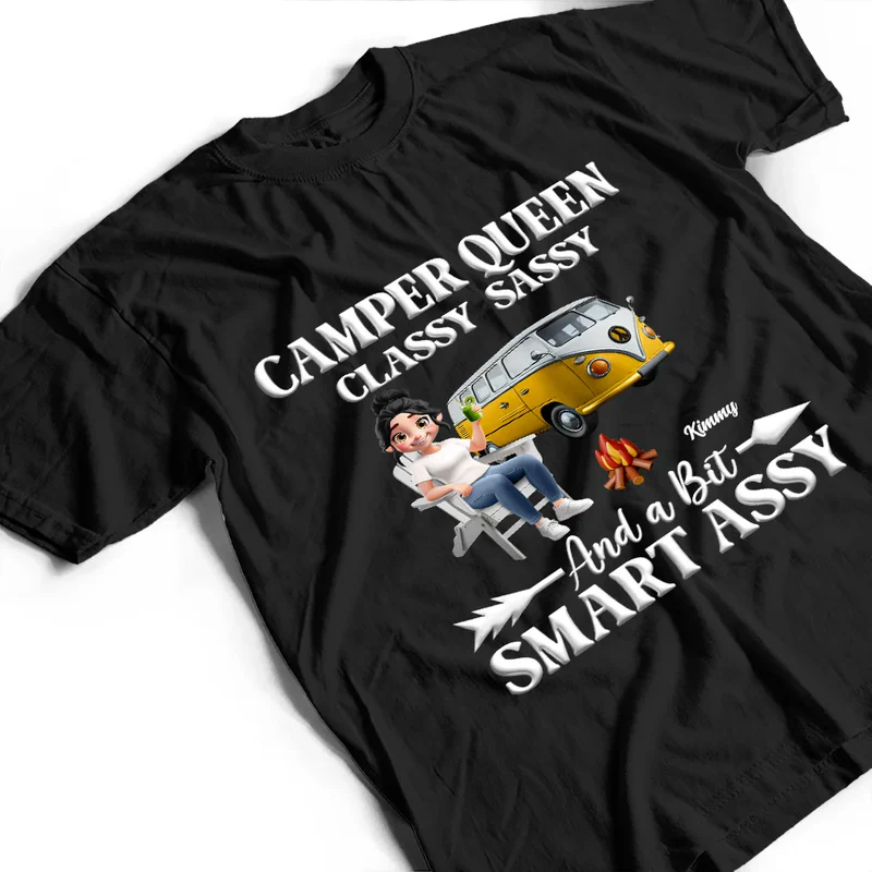 Personalized Women's Camping T-Shirt - Camper Queen Humor Cloth MagicInPrints