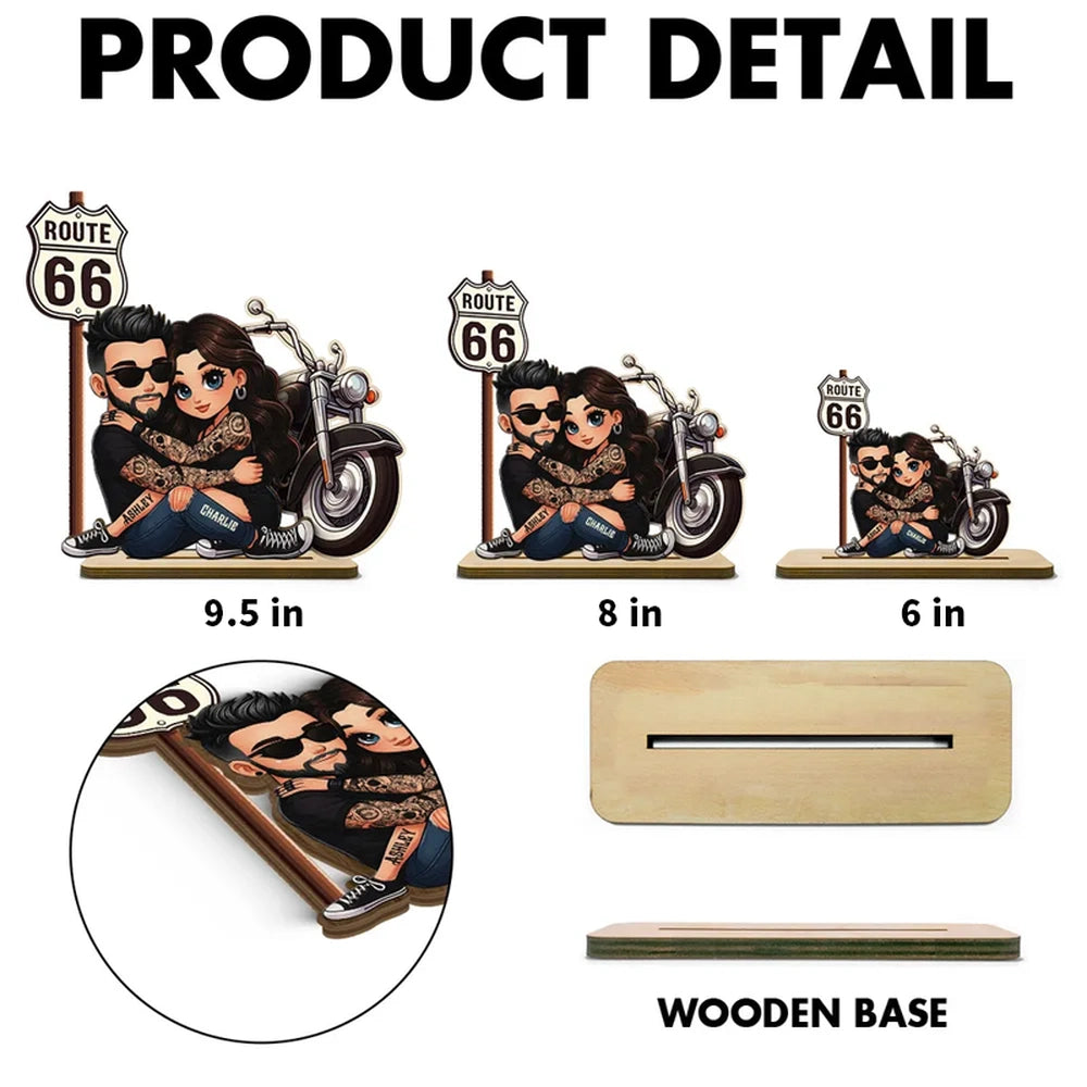 Custom Couple Figurine for Bikers with Route 66 Sign - Romantic Gift Plaque MagicInPrints