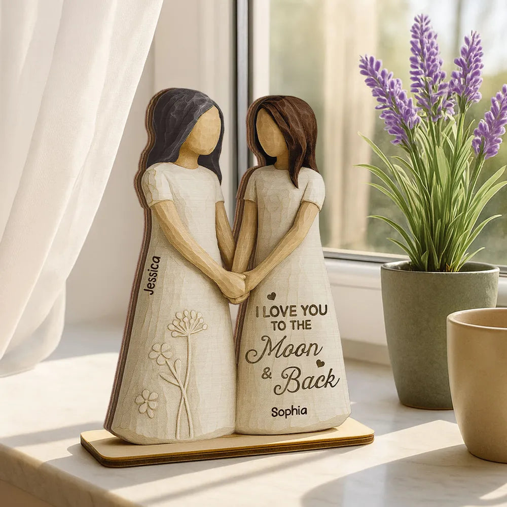 Personalized Mother and Daughter Wooden Sculpture - Sentimental Gift for Family Bonding Plaque MagicInPrints