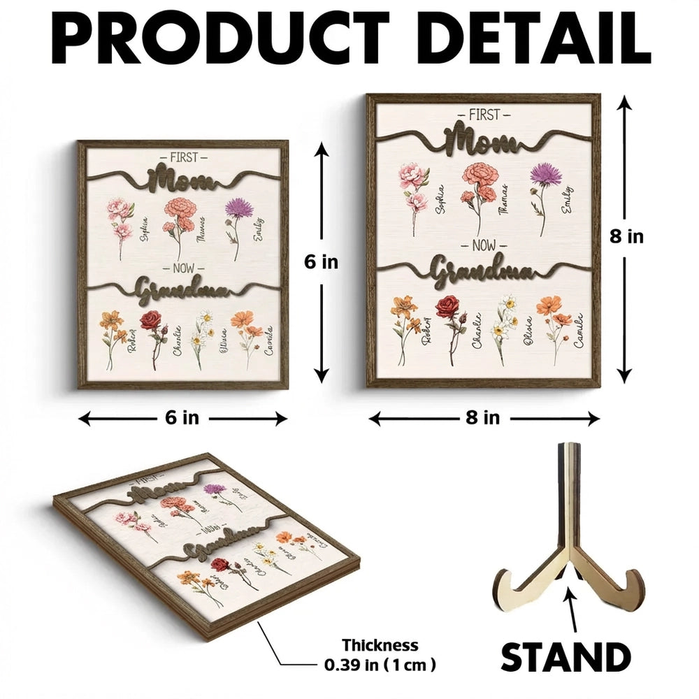 Personalized Wooden Frame for Grandma - Family Names and Flowers Keepsake Plaque MagicInPrints