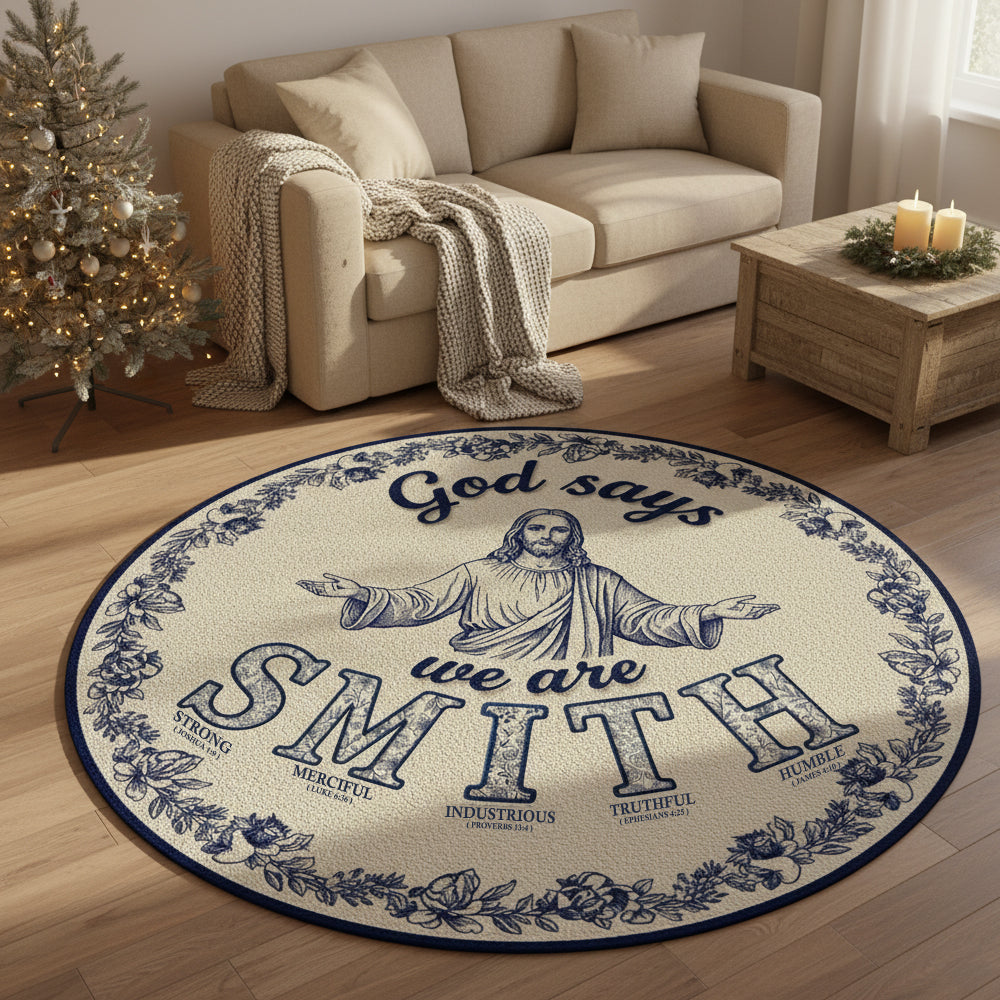 "God says we are Smith" - Personalized Christian Family Quilted Round Mat Doormat MagicInPrints