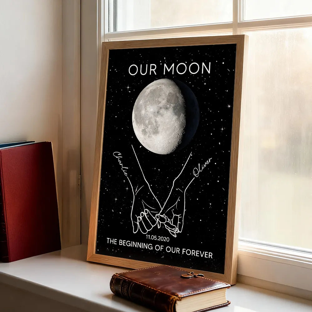 Personalized Moon Phase Couple Wall Art - Romantic Anniversary Gift Poster or Canvas MagicInPrints