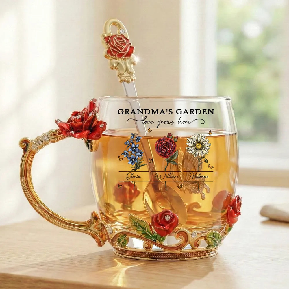 Personalized Grandma's Garden Glass Mug with Floral Design - Perfect Gift for Grandmother Cup MagicInPrints