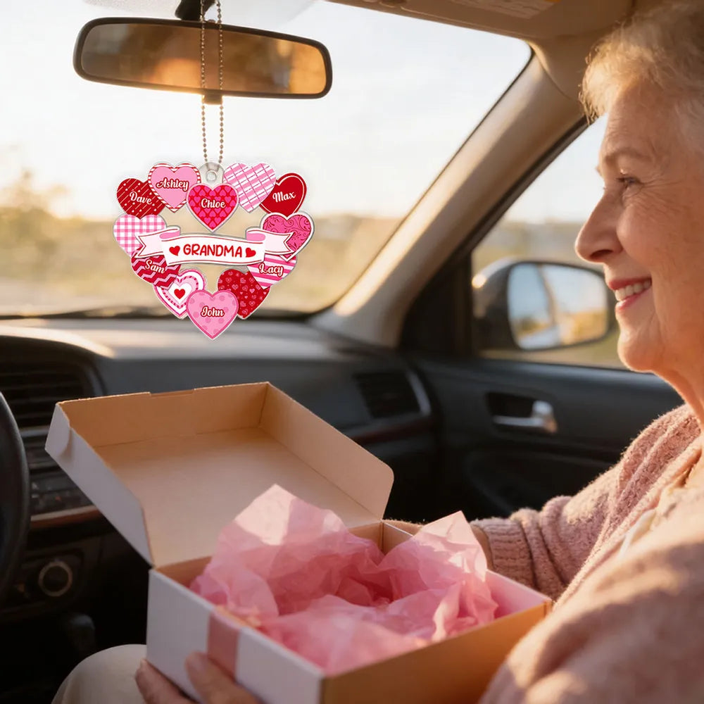 Personalized Heart Car Ornament for Grandma - Family Names Display Car Hanger MagicInPrints