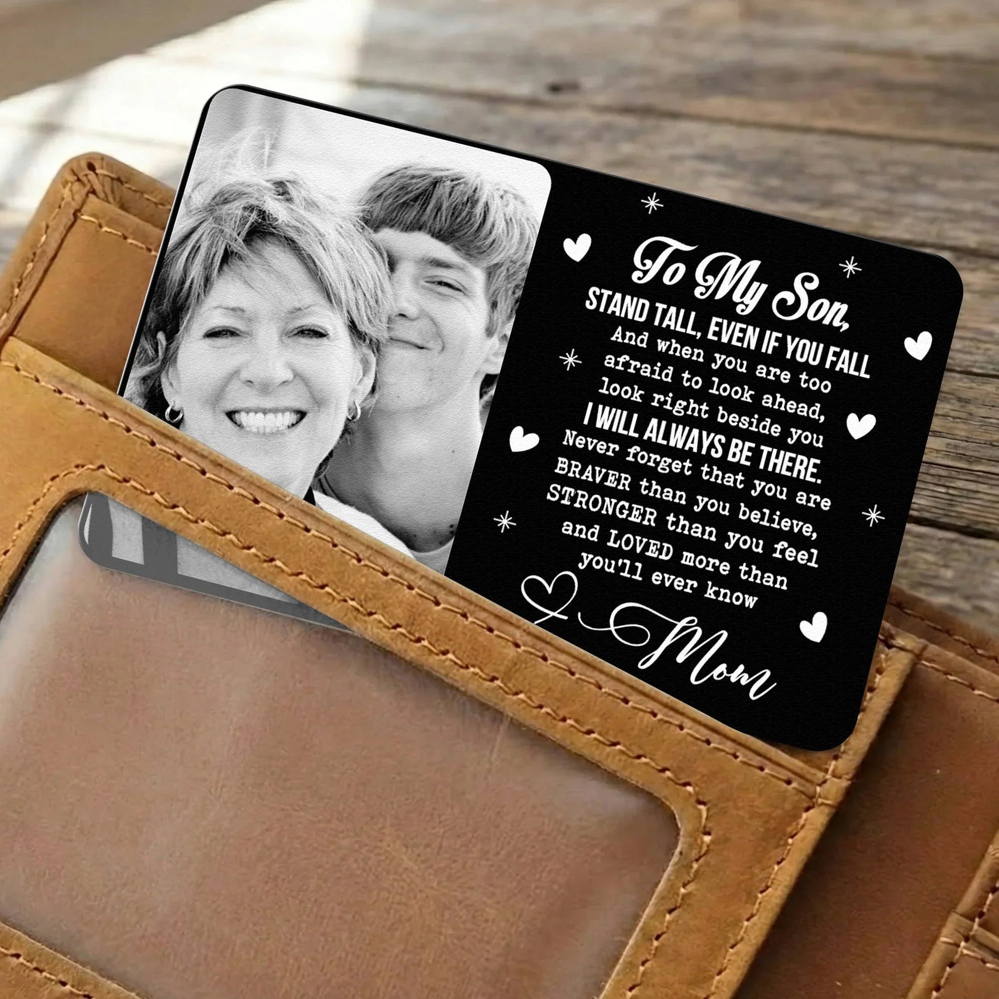 Personalized Leather Wallet for Son with Custom Photo and Heartfelt Message - Sentimental Gift from Mom Wallet Card MagicInPrints