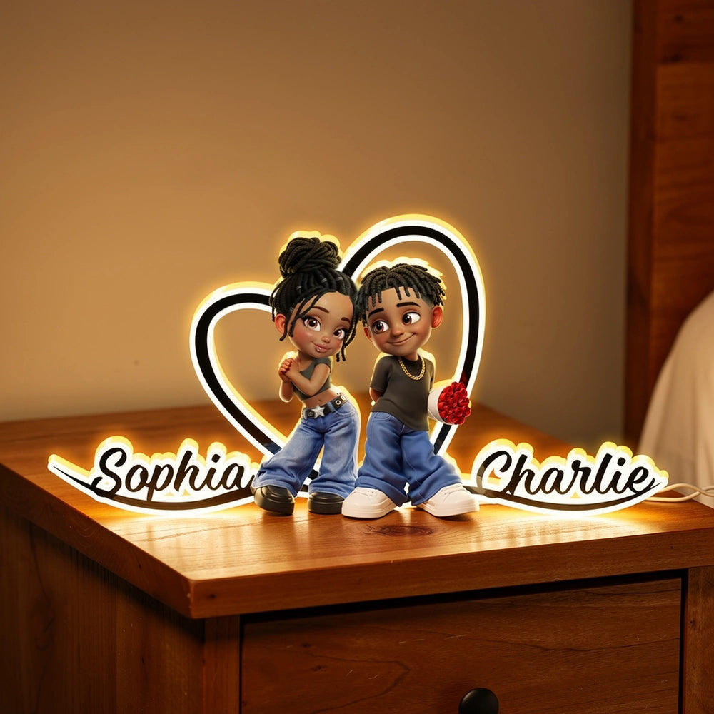 Personalized Couple LED Lamp for Romantic Gift - Custom Names Heart Design Plaque MagicInPrints