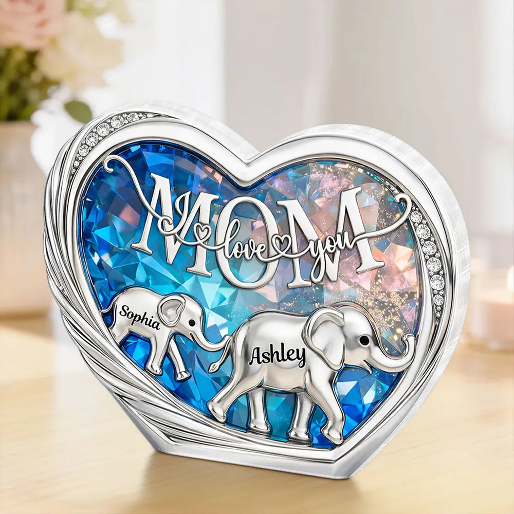 Personalized Heart Crystal Elephant Figurine for Mom - Sentimental Gift Plaque MagicInPrints