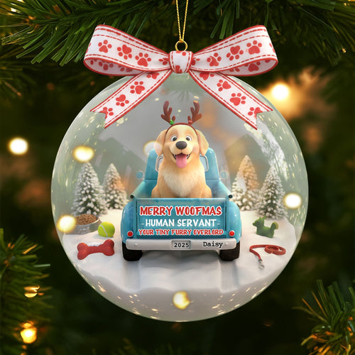 Merry Woofmas: Celebrate with Your Furry Overlord - Personalized Ornament for Dog Lovers Ornament PopCulturePrints