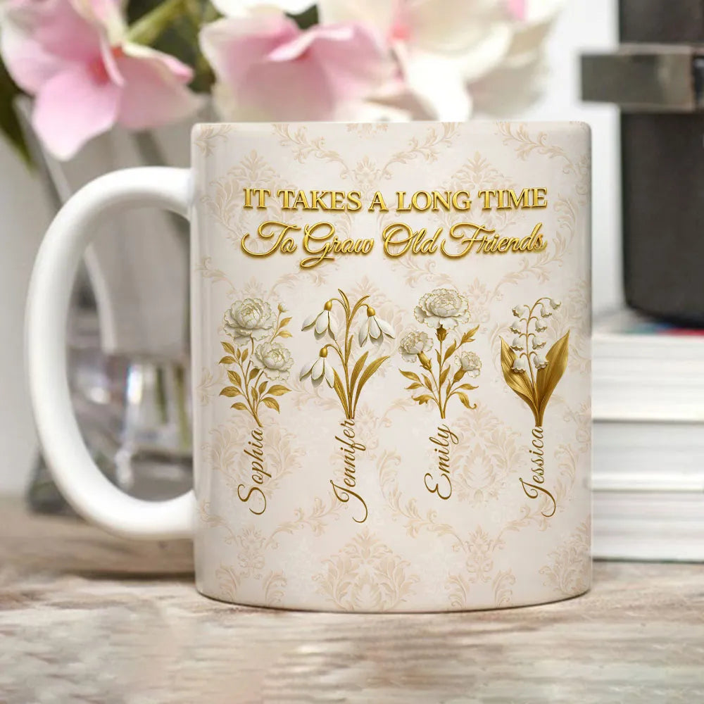 Personalized Friendship Mug for Women - Floral Design with Names - Sentimental Gift Cup MagicInPrints