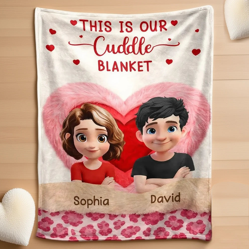 Personalized Cuddle Blanket for Couples with Cartoon Characters - Romantic Gift Blanket MagicInPrints