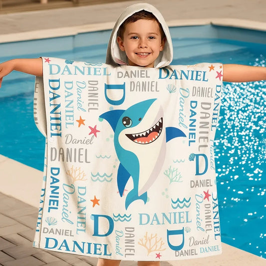 Personalized Kids Hooded Towel with Shark Design - Pool and Beach Fun Beachwear MagicInPrints