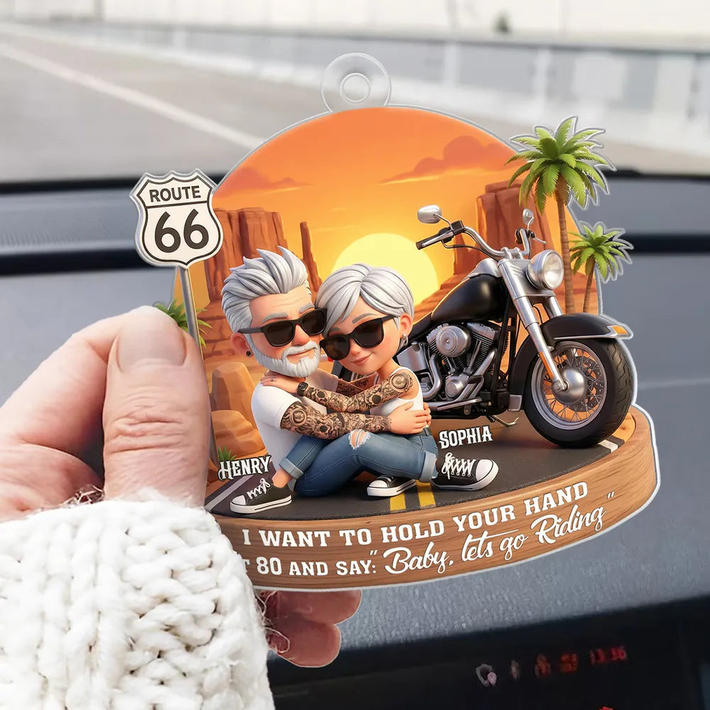 Personalized Motorcycle Couple Car Ornament for Seniors - Romantic Road Trip Gift Car Hanger MagicInPrints