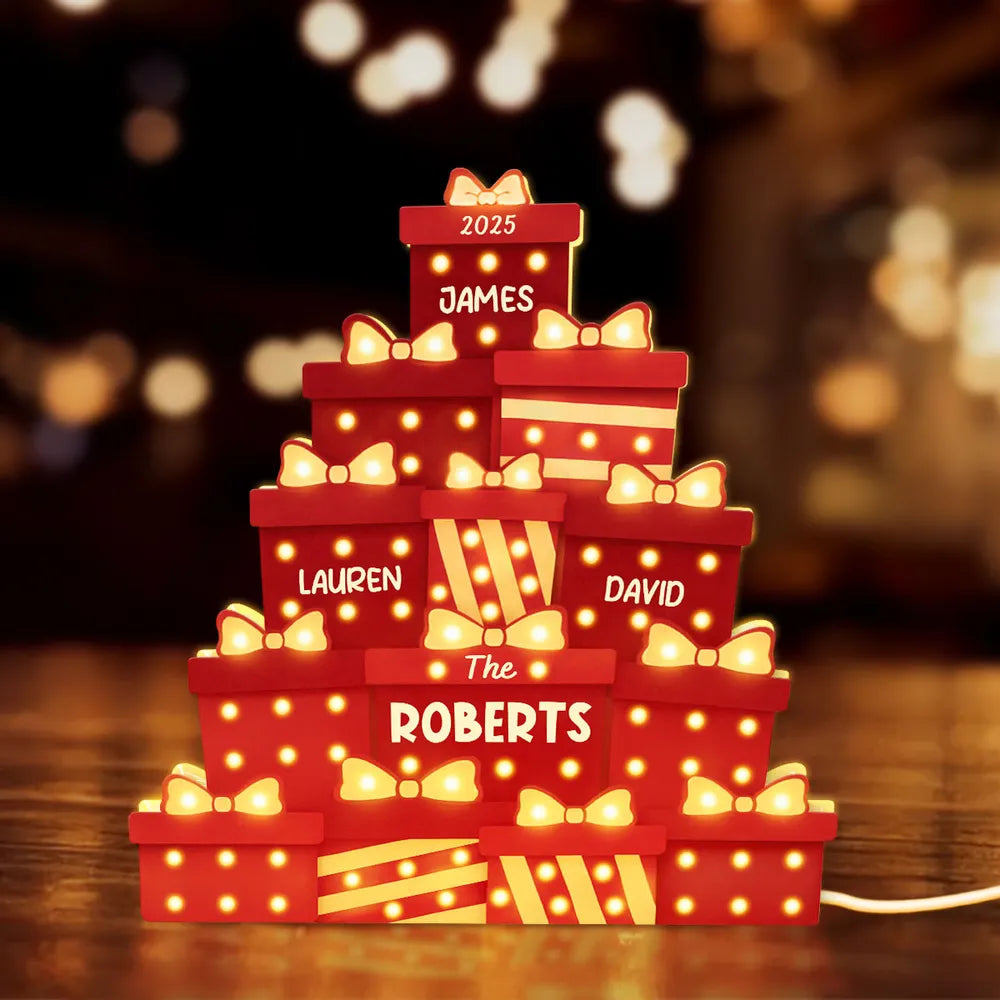 Personalized LED Christmas Gift Box Decor for Families - Holiday Home Decoration Plaque MagicInPrints