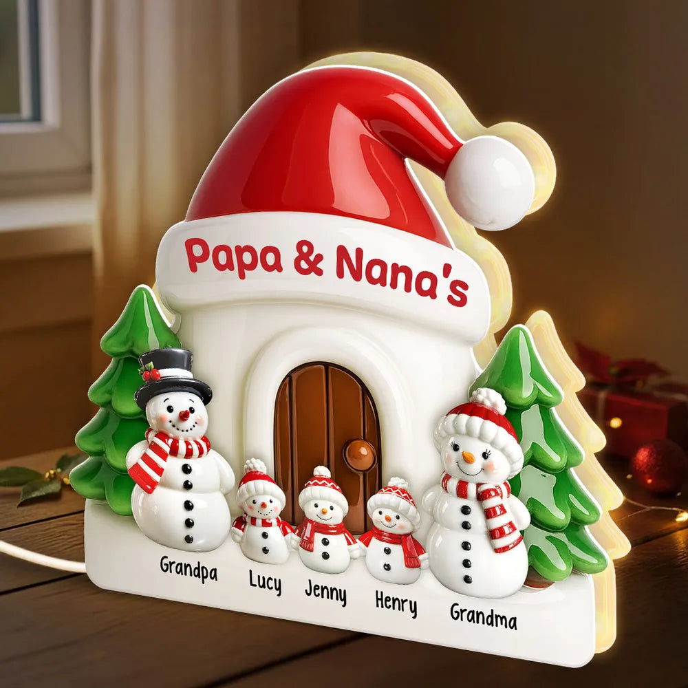 Personalized Christmas Snowman Family LED Light for Grandparents - Holiday Decor Plaque MagicInPrints