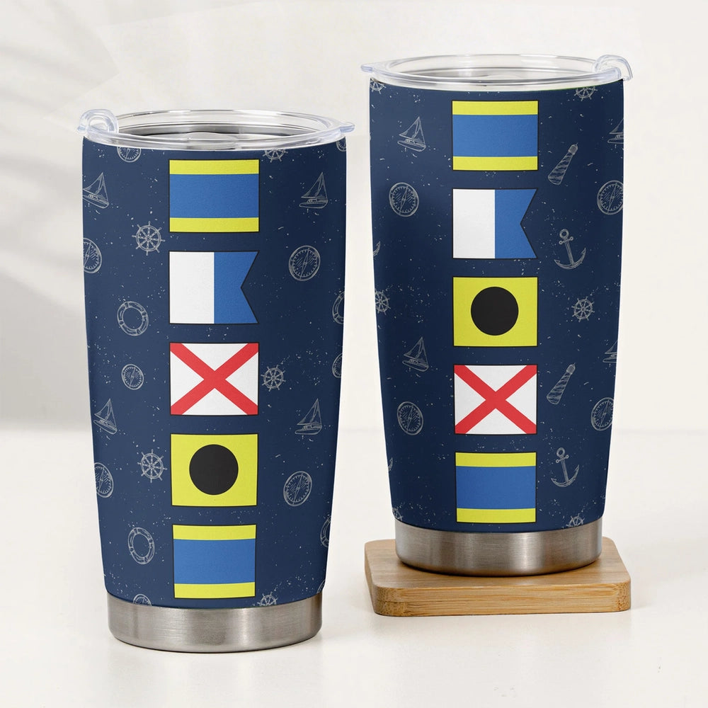 Personalized Nautical Tumbler for Sailors - Insulated Travel Mug with Maritime Flags Cup MagicInPrints