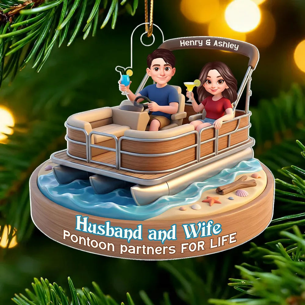 Personalized Couple Car Ornament - Pontoon Partners for Life Car Hanger MagicInPrints