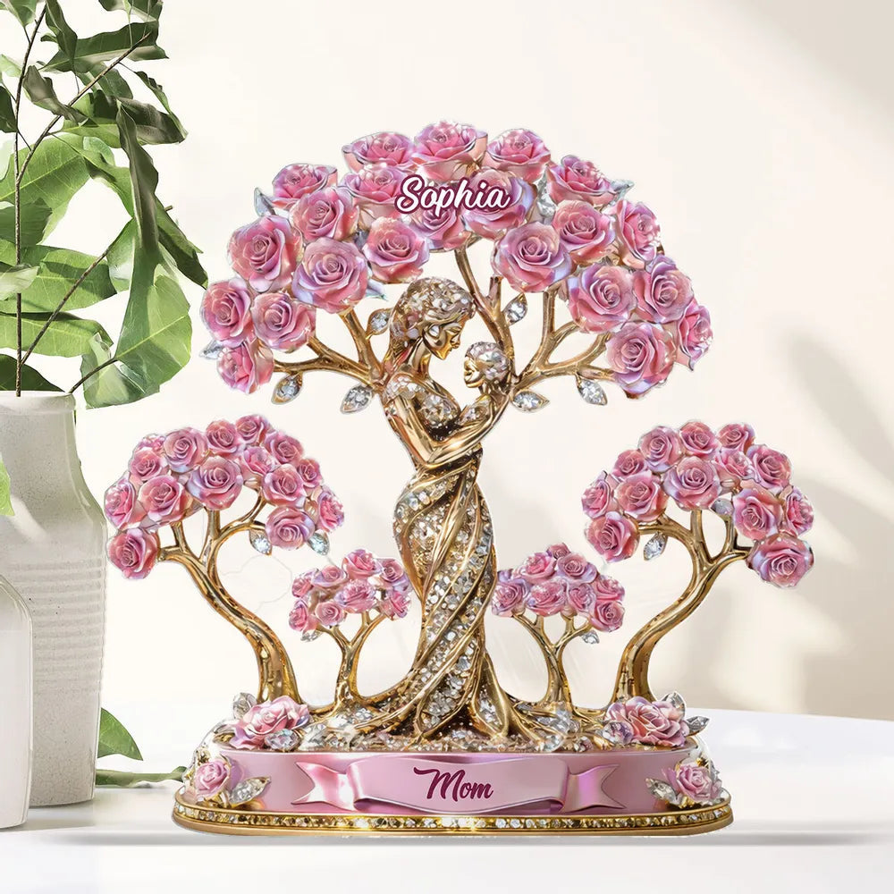 Personalized Rose Tree Sculpture for Mom - Elegant Mother's Day Gift Plaque MagicInPrints